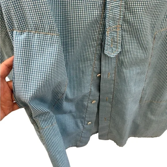 Free People long button down shirt dress blue gingham style size Large - Picture 6 of 15